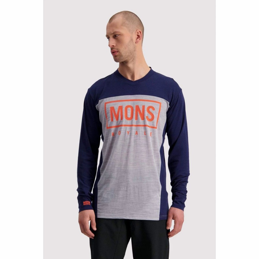 Bike Shirts & Jerseys * | Mons Royale Mens Redwood Vls Jersey Navy/Grey Marl