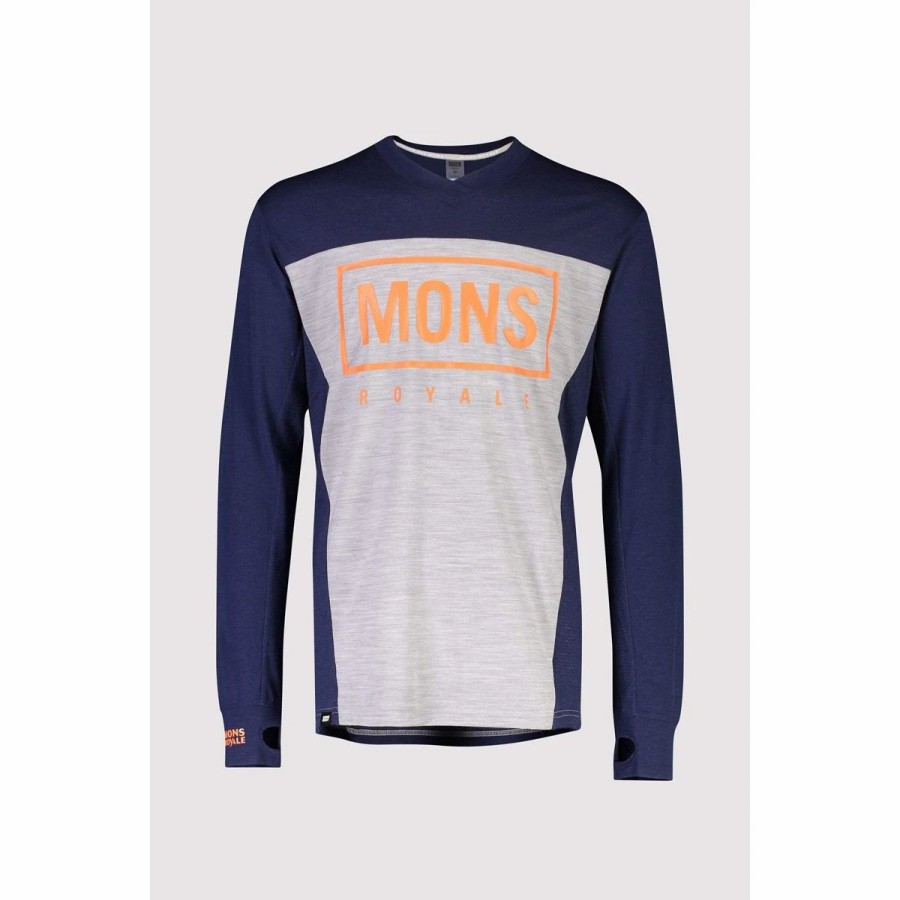 Bike Shirts & Jerseys * | Mons Royale Mens Redwood Vls Jersey Navy/Grey Marl