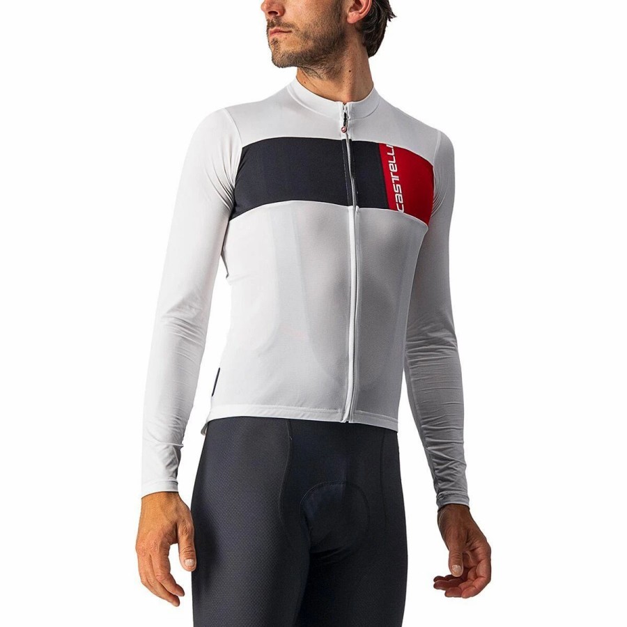 Bike Shirts & Jerseys * | Castelli Prologo 7 Long Sleeve Cycling Jersey Ivory/Light Black Red