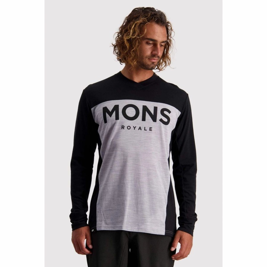 Bike Shirts & Jerseys * | Mons Royale Mens Redwood Enduro Vls Jersey Black/Grey Marl